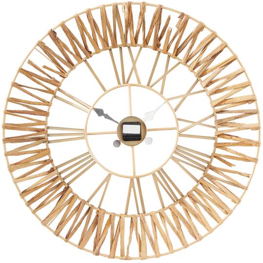 30.5" Gold Seagrass Round Wall Clock with Weaving Design